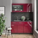 Vicco - Singlek&uuml;che R-line, Bordeaux Hochglanz/anthrazit, 140 Cm Ohne Arbeitsplatte