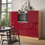 K&uuml;chenblock R-line, Bordeaux Hochglanz/goldkraft Eiche, 180 Cm Ohne Arbeitsplatte,