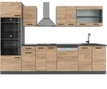 Vicco - K&uuml;chenzeile R-line, Goldkraft Eiche/anthrazit, 300 Cm Mit Hochschrank, Ap