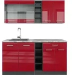 Vicco - Singlek&uuml;che R-line, Bordeaux Hochglanz/anthrazit, 160 Cm , Ap Marmor