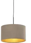 H&auml;ngelampe Mit Velourschirm Taupe Mit Gold 35 Cm - Combi