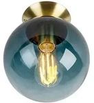 Art Deco Deckenleuchte Messing Mit Ozeanblauem Glaslampenschirm - Pallon