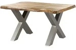 Massivmoebel24 - Baumtisch Mango 140x90x77 Natur Lackiert / X-beine Silber Matt