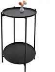 Beistelltisch Metall Schwarz Rund Mit 2 Ablagen - 48 X 28 Cm - Sofa Zustelltisch
