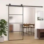 Vidaxl Schiebet&uuml;r Aus Satiniertem Esg-glas Und Aluminium 90x205 Cm Schwarz