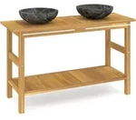 Badschrank Mit Waschtischen Aus Schwarzem Marmor, Massivem Teakholz