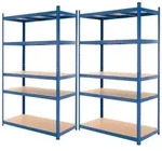2er Set Werkstattregal Schwerlastregal 200x100x60 Cm Blau Pulverbeschichter Metall