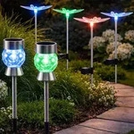Solarleuchte Au&szlig;en Stecklampe Gartendeko Rgb Farbwechsel Libelle Glaskristalle