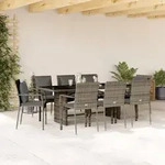 9-tlg. Garten-essgruppe Mit Kissen Grau Poly Rattan - Vidaxl