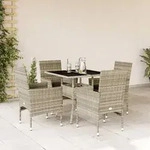 5-tlg. Garten-essgruppe Mit Kissen Hellgrau Poly Rattan Glas - Vidaxl