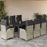 9-tlg. Garten-essgruppe Mit Kissen Hellgrau Poly Rattan Vidaxl
