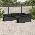 Vidaxl - 10-tlg. Garten-sofagarnitur Mit Kissen Schwarz Poly Rattan