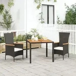 3-tlg. Garten-essgruppe Mit Kissen Schwarz Poly Rattan - Vidaxl