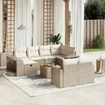 Vidaxl - 11-tlg. Garten-sofagarnitur Mit Kissen Beige Poly Rattan