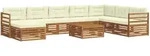 Outdoor-sofagarnitur 9 Pcs Natur Und Creme Massivholz Akazie Vidaxl