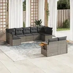 9-tlg. Garten-sofagarnitur Mit Kissen Grau Poly Rattan - Vidaxl