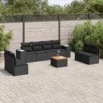 Vidaxl 9-tlg. Garten-sofagarnitur Mit Kissen Schwarz Poly Rattan
