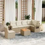 7-tlg. Garten-sofagarnitur Mit Kissen Beige Poly Rattan - Vidaxl