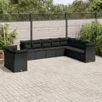 Vidaxl - 10-tlg. Garten-sofagarnitur Mit Kissen Schwarz Poly Rattan