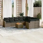 Vidaxl 10-tlg. Garten-sofagarnitur Mit Kissen Grau Poly Rattan
