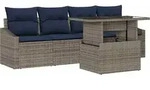 Garten-sofa-set Mit Kissen Mit Speicher 5 Pcs Grau Poly-rattan Vidaxl