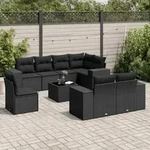 Vidaxl - 9-tlg. Garten-sofagarnitur Mit Kissen Schwarz Poly Rattan