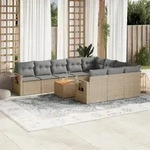 11-tlg. Garten-sofagarnitur Mit Kissen Beige Poly Rattan Vidaxl