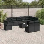 11-tlg. Garten-sofagarnitur Mit Kissen Schwarz Poly Rattan Vidaxl