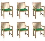 Vidaxl Gartenst&uuml;hle Set Aus 6 Mit Gr&uuml;nen Kissen Aus Massivem Teakholz