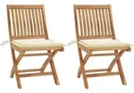 Vidaxl Folding Chairs 2 Pcs With Cream Cushions Solid Teak Wood