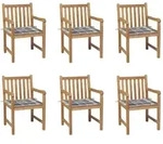 Gartenst&uuml;hle 6 Stk. Graue Karomuster-kissen Massivholz Teak Vidaxl