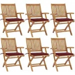Klappbare Gartenst&uuml;hle Mit Kissen 6 Stk. Massivholz Teak Vidaxl