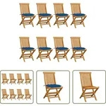 Vidaxl Gartenst&uuml;hle Mit Kissen Blau Set Von 8 Massivholz Teak