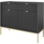 Vellore - Sideboard Kommode 2-t&uuml;rig Mit 2 Schubladen, Schwarz Mit Geriffelten