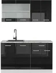 Vicco - Mini-k&uuml;che R-line, Schwarz Hochglanz, 140 Cm , Ap Marmor