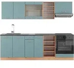 Vicco - K&uuml;chenzeile R-line, Blau-grau/goldkraft Eiche, 240 Cm , Ap Anthrazit