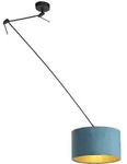H&auml;ngelampe Mit Veloursschirm Blau Mit Gold 35 Cm - Blitz I Schwarz