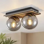 Led Deckenlampe Deckenleuchte Wohnzimmerlampe Rauchglas Glaskugel 2 Flammig, Metall