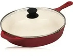 Gusseisenpfanne Mit Deckel Emailliert &Oslash; 29,5 Cm Dark Cherry Mit Zwei Ausgie&szlig;ern -