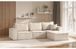 Ecksofa Modulsofa 3-teilig Sande Stoff Raven Creme Ottomane Rechts