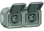 Prise Plexo 2x2p+t Grise Double Prise &Eacute;tanche Ext&eacute;rieure Horizontale - Legrand