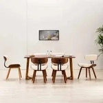Esszimmerst&uuml;hle Set Von 6 Creme Holz Gebogen Und Kunstleder