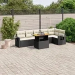 Gartenm&ouml;belset 7-tlg. Mit Kissen Schwarz Rattan