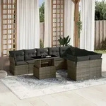 10-tlg. Garten-sofagarnitur Mit Kissen Grau Poly Rattan - Vidaxl