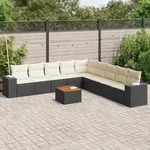 10-tlg. Garten-sofagarnitur Mit Kissen Schwarz Poly Rattan - Vidaxl