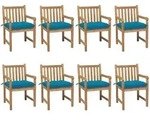 Gartenst&uuml;hle 8 Stk. Mit Hellblauen Kissen Massivholz Teak