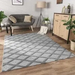 Paco Home - Teppich Wohnzimmer Schlafzimmer Kurzflor Boho Skandi Raute 3d Grau