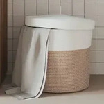 Aufbewahrungskorb Mit Deckel Braun & Wei&szlig; &Oslash;40x35 Cm Baumwolle Vidaxl