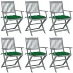 Faltbare Gartenst&uuml;hle Set Von 6 Mit Kissen Akazienholz