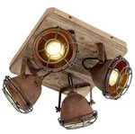 Qazqa - Industriestrahler Rostbraun Mit Holz Kippbar 4-licht - Gina